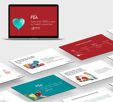 Laptop and slides discuss saving money on health expenses, featuring financial advice.